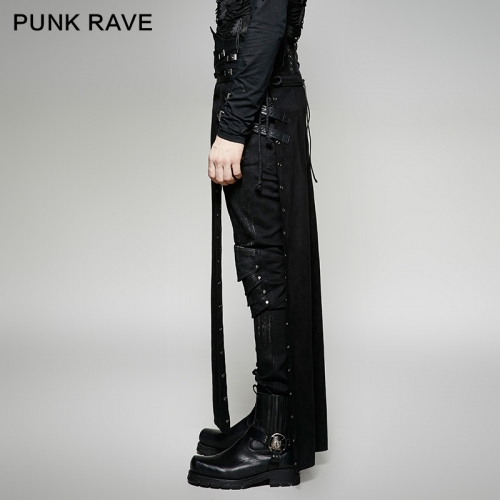 PUNK RAVE man black half skirt Q-298