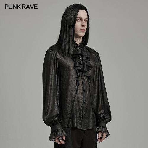 Punk Rave WY-1607CCM Non-Elastic Dark Print Fine Sparkling Pleated Chiffon Gentleman Luxurious Gothic Shirt