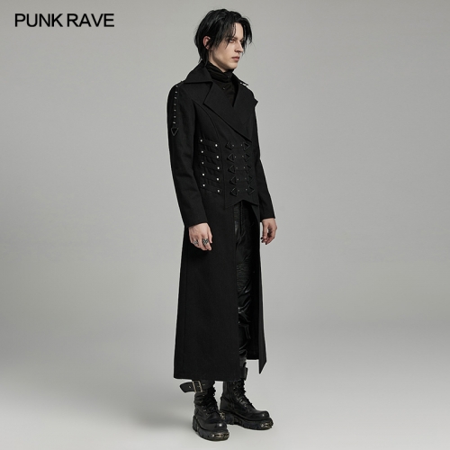 Punk Rave WY-1609XCM Triangle Buckles Spikes Decoration Stand-Up Collar Punk Heavy Industry Visual Long Coat