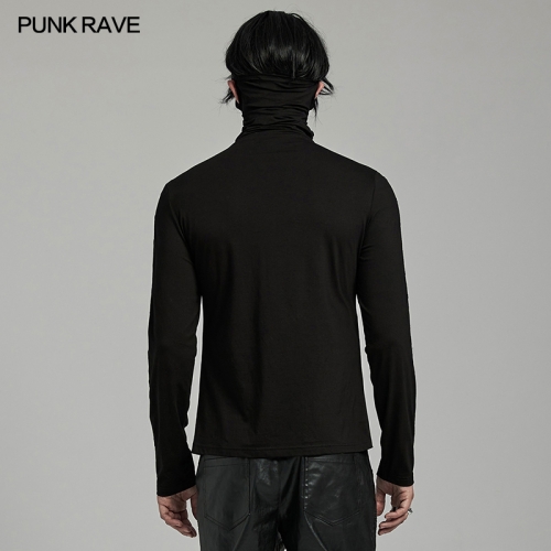 Punk Rave WT-898TCM Spikes And Eyelet Webbings Decoration Punk High Collar T-Shirt