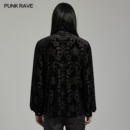 Punk Rave WY-1595CCM Velvet Floral Fabric With A Crown Pattern Goth Men's Shirt