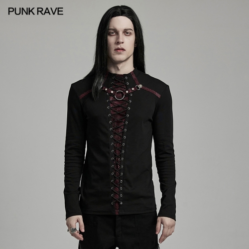 Punk Rave WT-896TCM Cool Iron Ring And Rivets Details Front Splicing Creates A Unique Style Punk Handsome T-Shirt