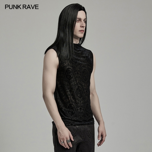 Punk Rave WT-909BXM Gothic Fashion Elastic Flocked Mesh Fabric Decorative Webbing Details Goth Tank Top