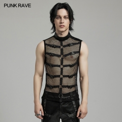 Punk Rave WT-902BXM Woven Webbings Shoulder Zippers Punk Personalized Mesh Tank Top