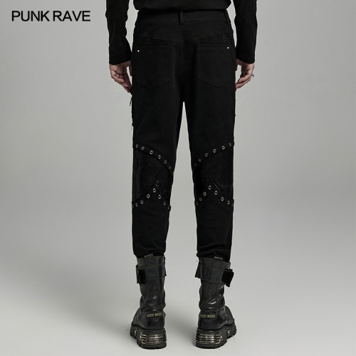 Punk Rave WK-630XCM Irregular Patchworks Eyelets With Drawstrings Punk Distressed Pants
