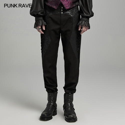 Punk Rave Twill Weaving Fabric And Bright Jacquard Fabric Patchwork Goth Black Pants
