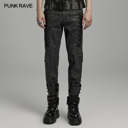 Punk Rave WK-631NCM Micro Elastic Distressed Woven Fabric Men's Punk Fitted Casual Trousers