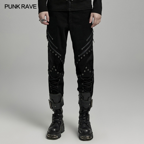 Punk Rave WK-630XCM Irregular Patchworks Eyelets With Drawstrings Punk Distressed Pants