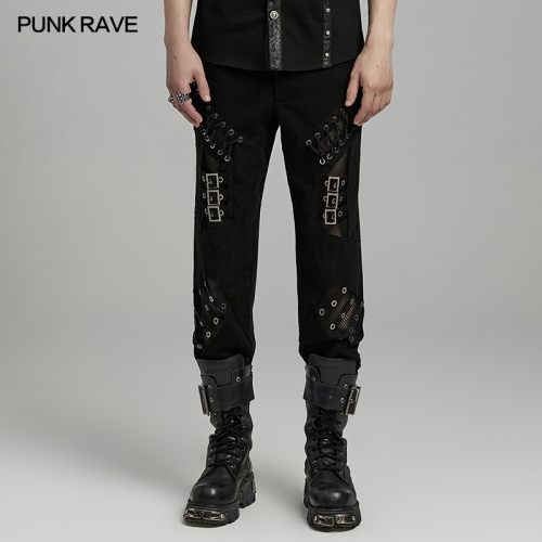 Punk Rave WK-629XCM Irregular Structure Splicing Design Eyelet Drawstring Hollow Punk Pants