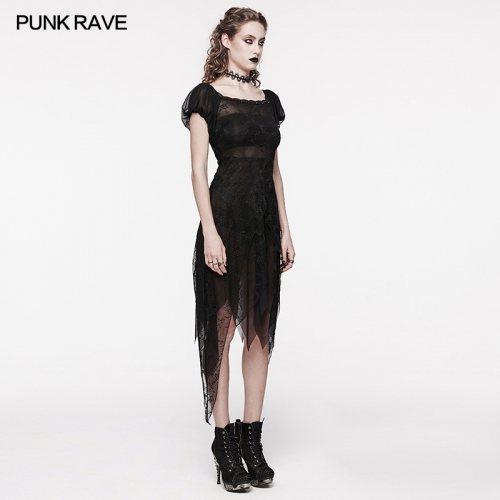 Punk Rave WQ-681LQF Delicate Stretch Lace Neckline Sweet Puff Sleeves And Two Way Wearable Shoulder Goth Lace Dress