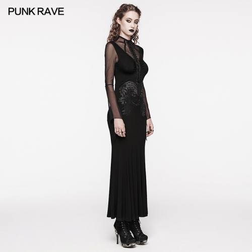 Punk Rave WQ-697LQF Body Shape Curved Slim Fit Lace And Drawstring Formal Goth Dress