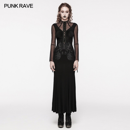 Punk Rave WQ-697LQF Body Shape Curved Slim Fit Lace And Drawstring Formal Goth Dress