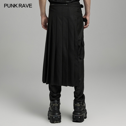 Punk Rave WQ-736BQM Woven Suit Fabric Adjustable Waist Loop Strap Punk Asymmetrical Skirt