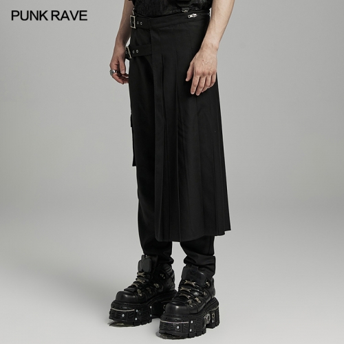 Punk Rave WQ-736BQM Woven Suit Fabric Adjustable Waist Loop Strap Punk Asymmetrical Skirt