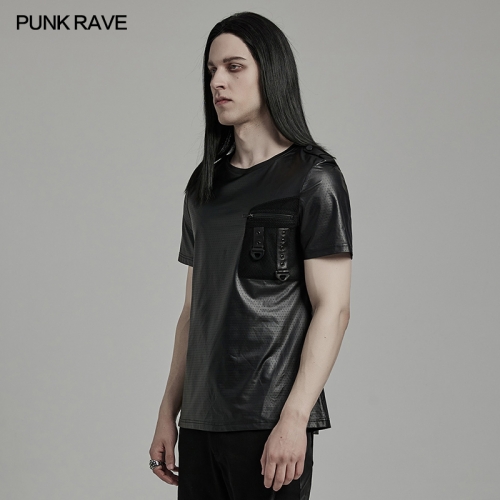 Punk Rave WT-891TDM Short Sleeved Unique Pocket Shape Perforated Knitted Fabric Tech-Wear T-Shirt