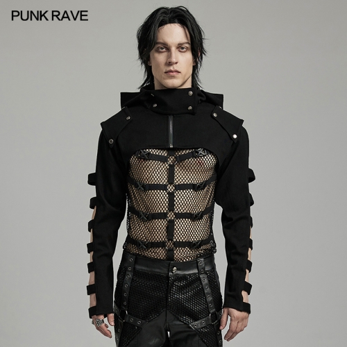 Fit Darkness Style Front Stand Up Collar Design Men's Short Punk Jacket