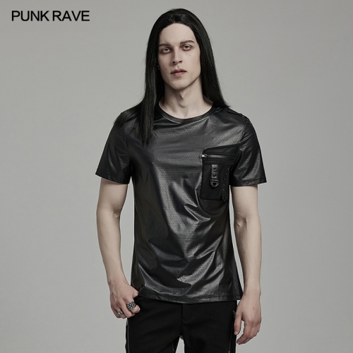 Punk Rave WT-891TDM Short Sleeved Unique Pocket Shape Perforated Knitted Fabric Tech-Wear T-Shirt