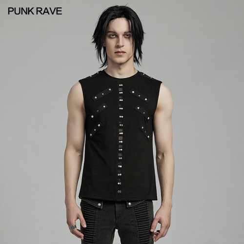 Mesh Bottom Decorated With Webbing Distinctive And Eye-Catching Daily Punk Tank Top