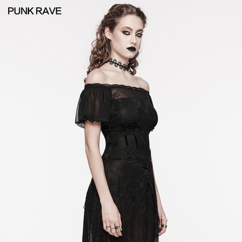 Punk Rave WS-615YDF Easy Adjustment Drawstring Design Mesh And Lace Decals Goth Hollow Corset