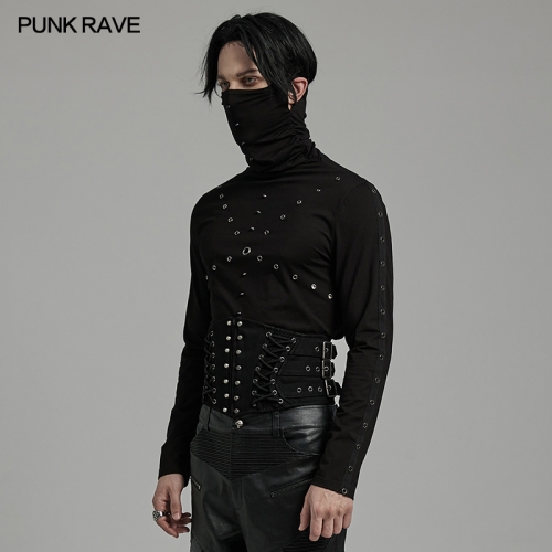 Punk Rave Non-Elastic Coarse Twill Woven Fabric And Mesh Punk Personalized Corset