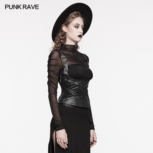 Punk Rave WS-630YDF Side Zipper Steels Inside Slimming Waist With Drawstring Goth Vest Corset