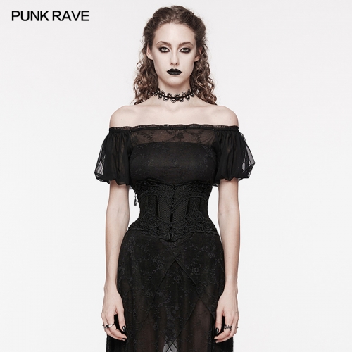 Punk Rave WS-615YDF Easy Adjustment Drawstring Design Mesh And Lace Decals Goth Hollow Corset