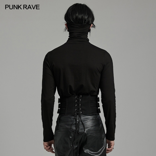 Punk Rave Non-Elastic Coarse Twill Woven Fabric And Mesh Punk Personalized Corset