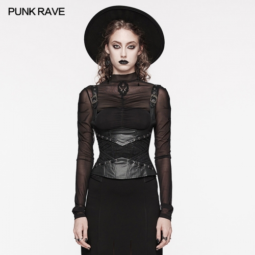 Punk Rave WS-630YDF Side Zipper Steels Inside Slimming Waist With Drawstring Goth Vest Corset