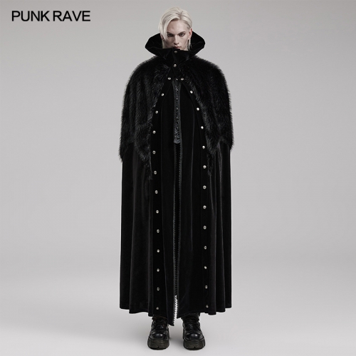 Punk Rave WY-1559DPM Decent Irregular Plush Stretch Velvet And Plush Fabric Goth Ornate Fleece Cloak