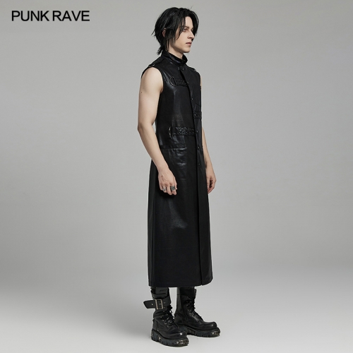 Punk Rave WY-1625MJM Cool Sleeveless Vest Glossy Texture Punk Medium Length Vest