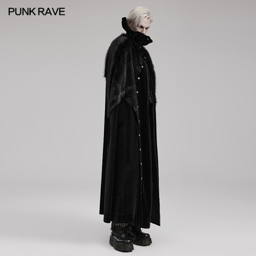 Punk Rave WY-1559DPM Decent Irregular Plush Stretch Velvet And Plush Fabric Goth Ornate Fleece Cloak