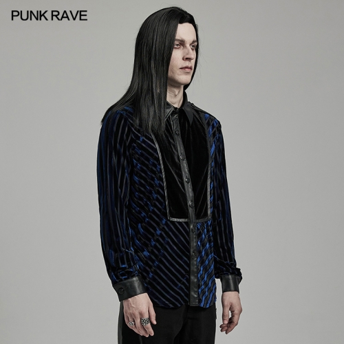 Punk Rave WY-1593CCM Fitted Solid Color Velvet Spliced Military Men's Shirt