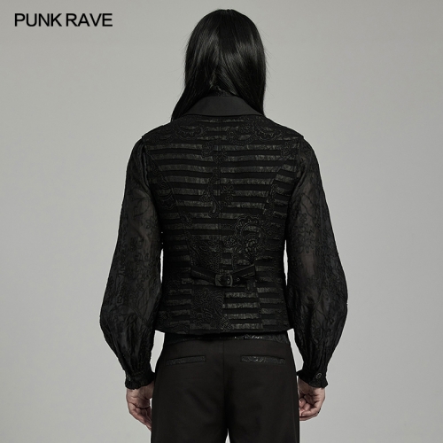 Punk Rave Striped Texture Classic Slim Fitting Striped Jacquard Goth Waistcoat