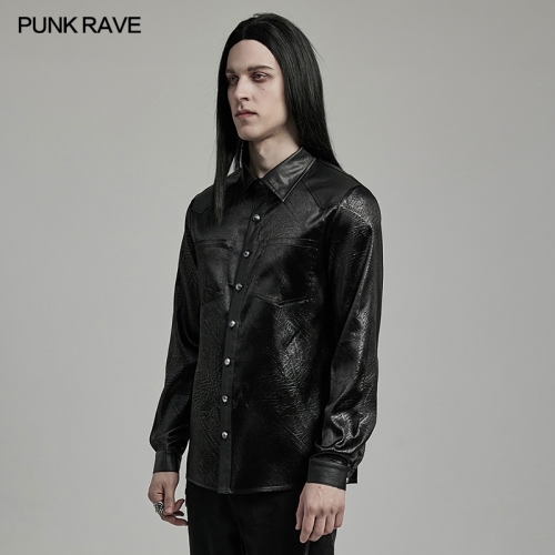 Punk Rave WY-1616CCM Rubberized Minimalist And Fitted Goth Daily Men's Shirt