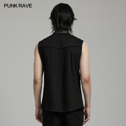 Punk Rave WY-1606CWM Engraved Skull Buckle Asymmetric Sleeveless Shirt