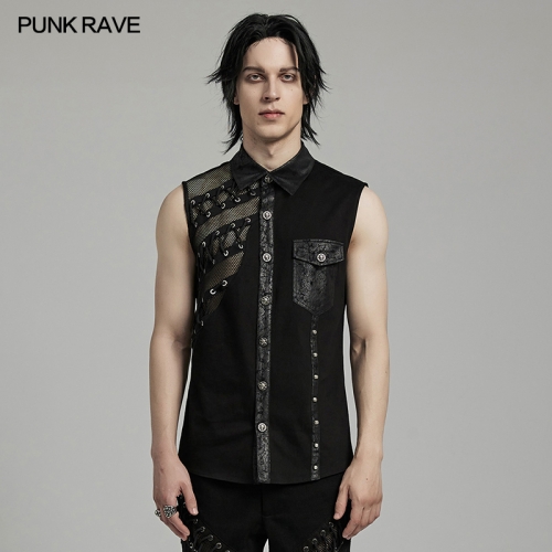 Punk Rave WY-1606CWM Engraved Skull Buckle Asymmetric Sleeveless Shirt