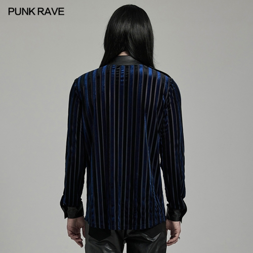 Punk Rave WY-1593CCM Fitted Solid Color Velvet Spliced Military Men's Shirt