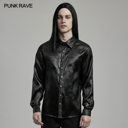 Punk Rave WY-1616CCM Rubberized Minimalist And Fitted Goth Daily Men's Shirt