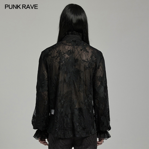 Punk Rave WY-1592CCM Lantern Sleeve Lace And Gorgeous Embroidery Goth Men's Floral Shirt