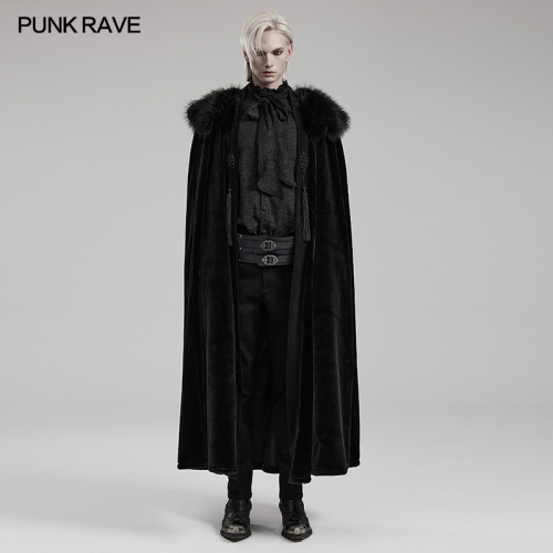 Punk Rave WY-1557DPM Comfortable Plush Detachable Warm Fur Collar Goth Handsome Men's Cloak