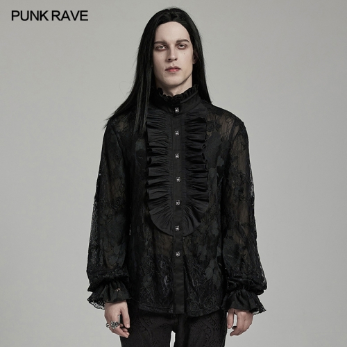 Punk Rave WY-1592CCM Lantern Sleeve Lace And Gorgeous Embroidery Goth Men's Floral Shirt