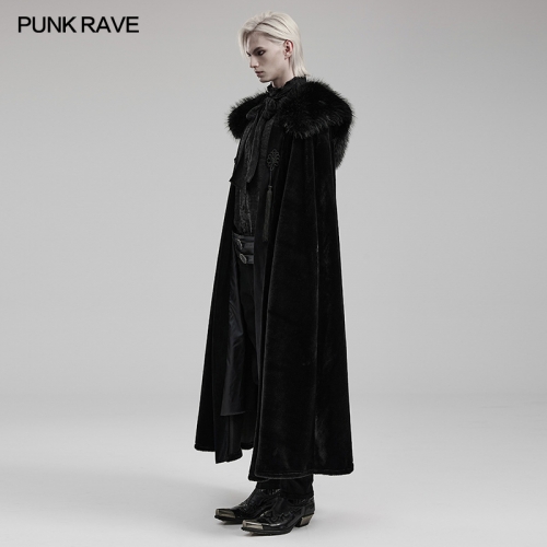 Punk Rave WY-1557DPM Comfortable Plush Detachable Warm Fur Collar Goth Handsome Men's Cloak