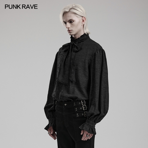 Punk Rave WY-1540CCM Ruffled Small Standing Collar Goth Men's Jacquard Shirt