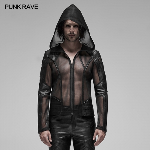 Punk Rave WY-1155XDM 3d Out Bud Splicing Nice Fit Punk Mesh Hoodie Short Hooded Coat