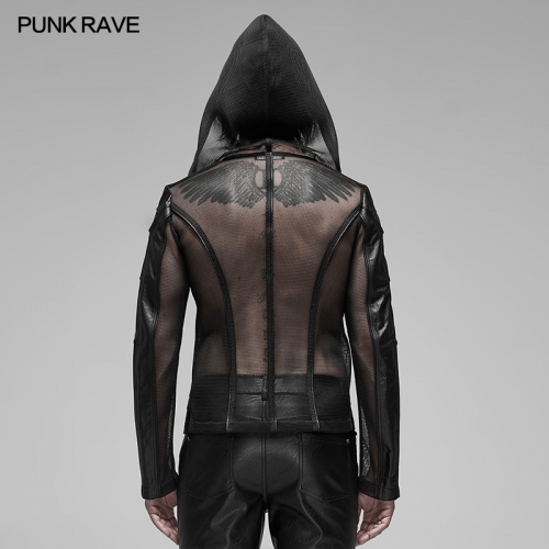 Punk Rave WY-1155XDM 3d Out Bud Splicing Nice Fit Punk Mesh Hoodie Short Hooded Coat