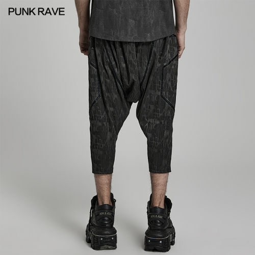 Punk Rave WK-571XCM Elastic Waistband Hanging Crotch Cropped Pants Doomsday Cyberpunk Men's Cropped Trousers