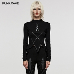 Punk Rave WT-803TCF Gradient Moon Print Soft And Comfortable Elastic Knit Goth Daily T-Shirt