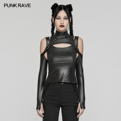 Punk Rave Two-Piece Elastic Rubberized Knitted Fabric Punk Two-Piece Set T-Shirt